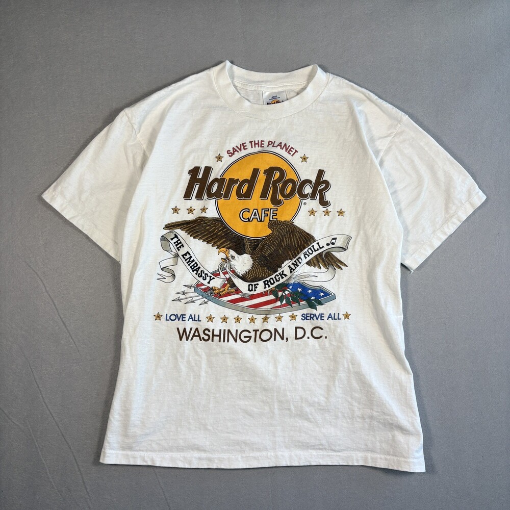 Vintage 90s Hard Rock Cafe Washington DC Bald Eagle Souvenir T-Shirt USA Large
